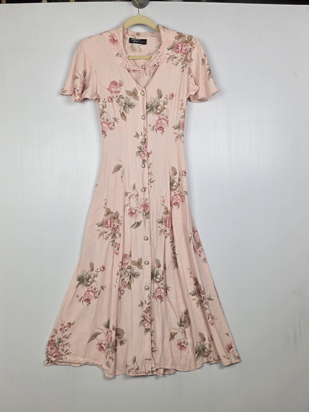 Floral Button-Front Pink Women's Midi Dress